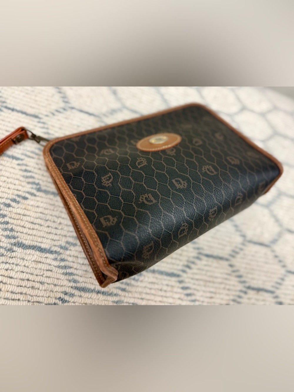 DIOR Vintage Iconic Honeycomb Monogram Brown Coated Canvas Wristlet Clutch Bag - Picture 5 of 16